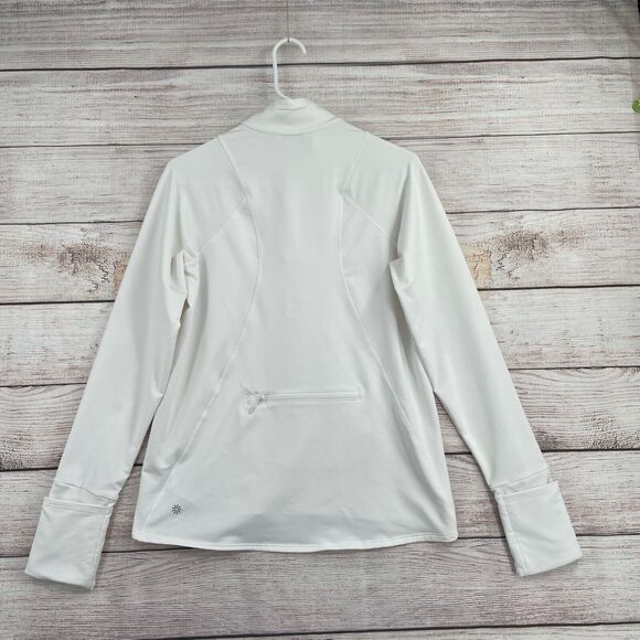 Athleta Whistler 1/4 Zip Pullover Sweatshirt Women's Size Small White Thumbhole - Picture 2 of 11